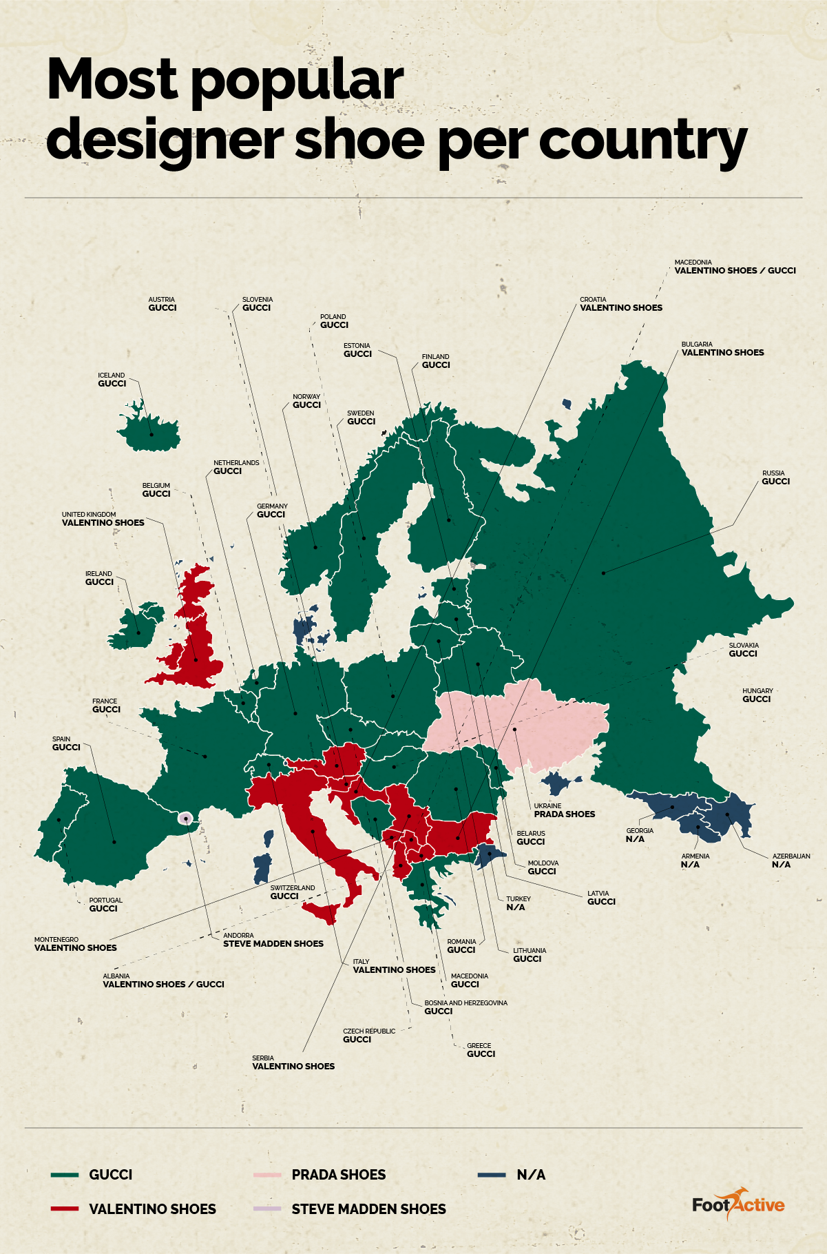 Most Popular designer shoe per country