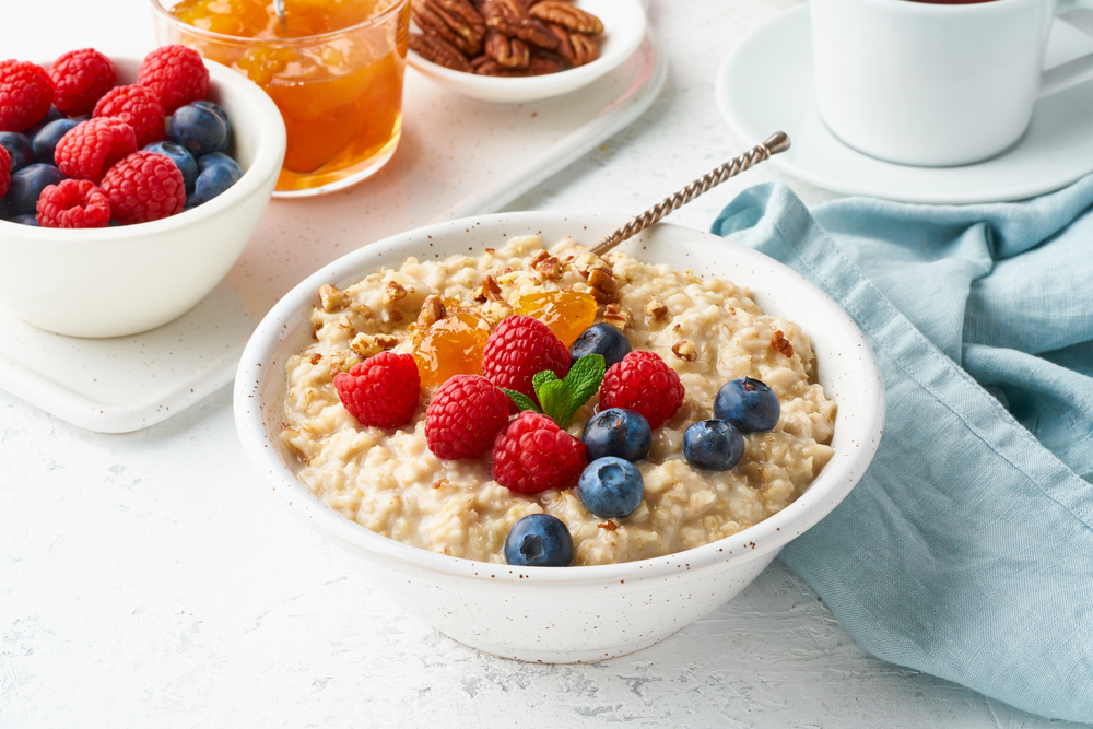 bowl of porridge and fruit